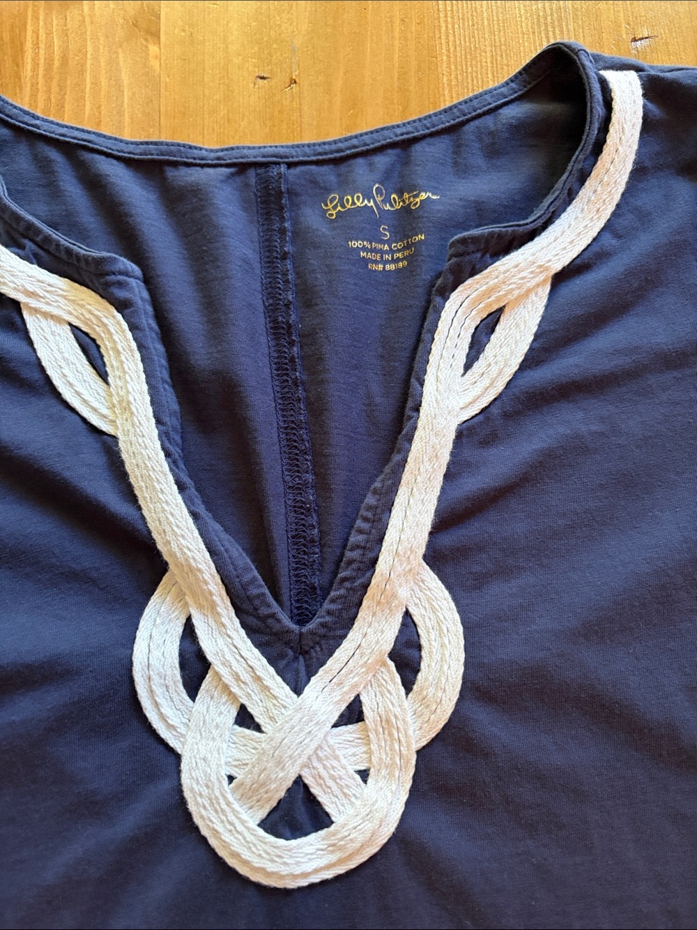 Lilly Pulitzer Navy Dress with Cream Rope Neckline Detail